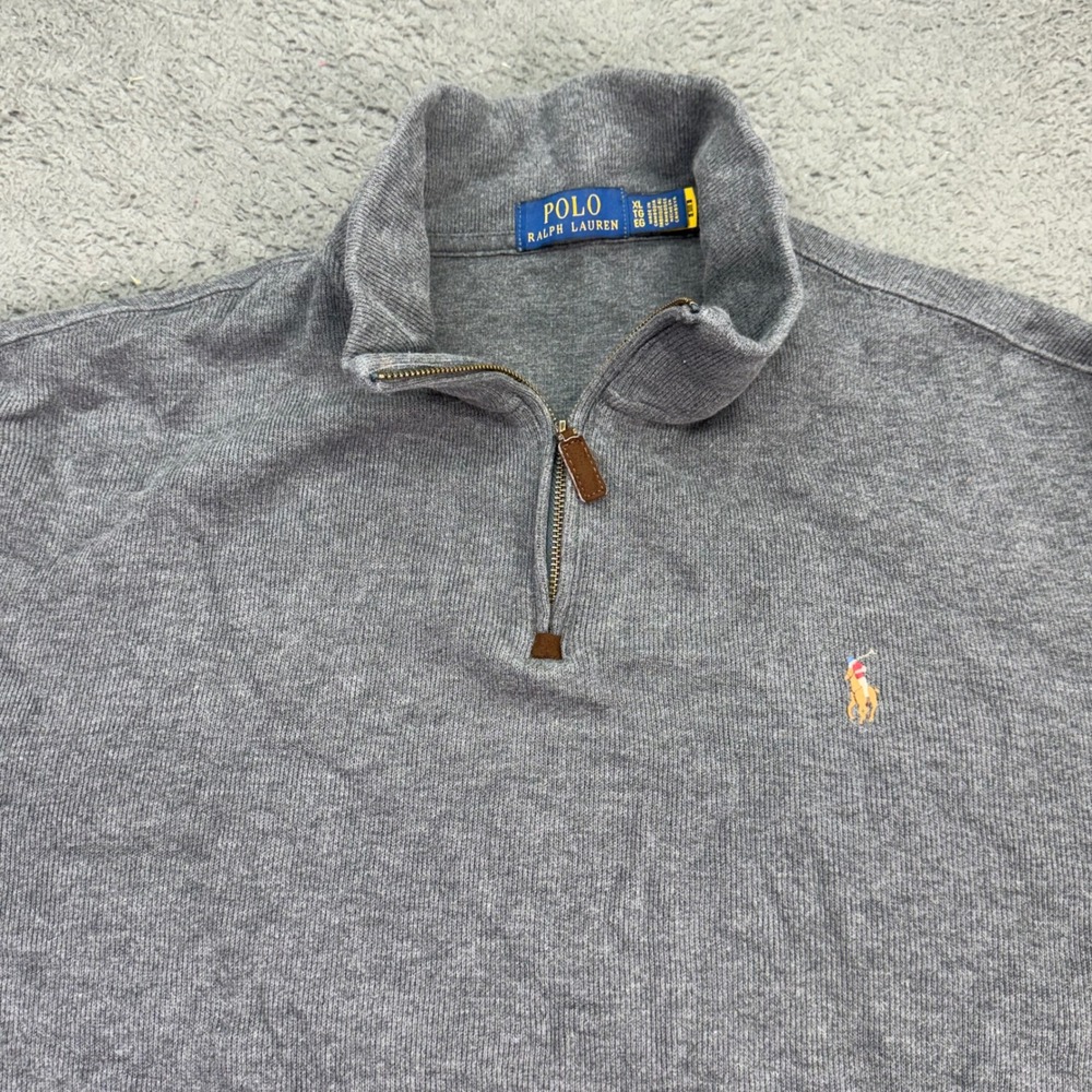 Polo Ralph Lauren Quarter Zip Pullover Mens XL Gray Ribbed Cotton Pony Logo